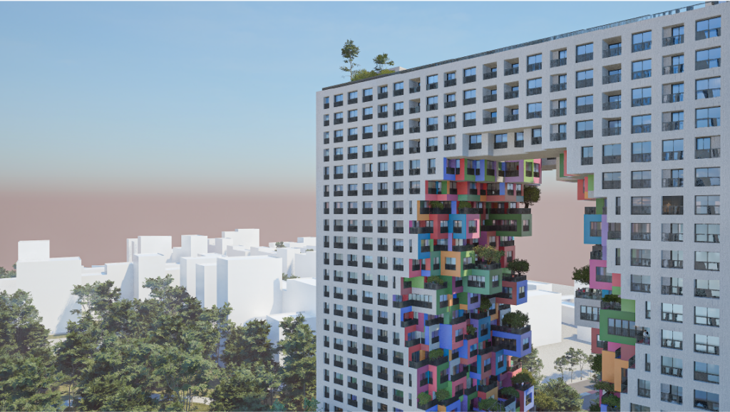 Tirana boulevard - plan nga mbrapa i fasades bashke me urban room; katet rezidenciale