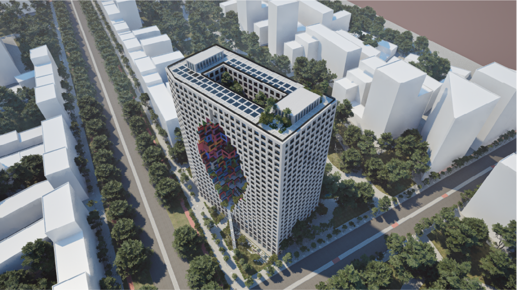 tirana boulevard - e gjitha godina e pare nga lart - render
