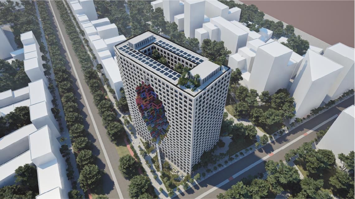 tirana boulevard - e gjitha godina e pare nga lart - render